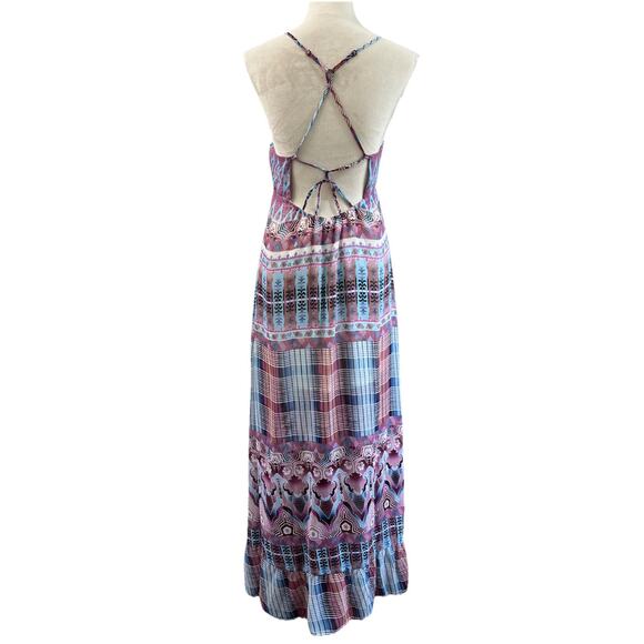 Anna Sui X O'Neill Maxi Dress Womens Med Purple Cloud Burst Chiffon Beachy Boho - Picture 3 of 12